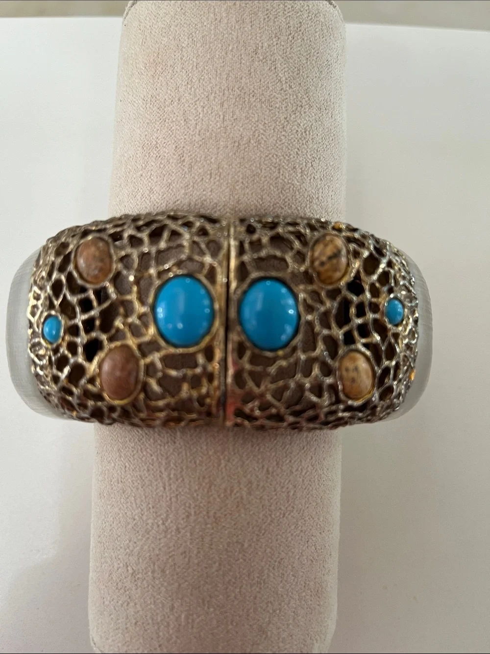 Alexis Bittar Turquoise Stone Filigree Cuff Bracelet - Blue and Brown Accents